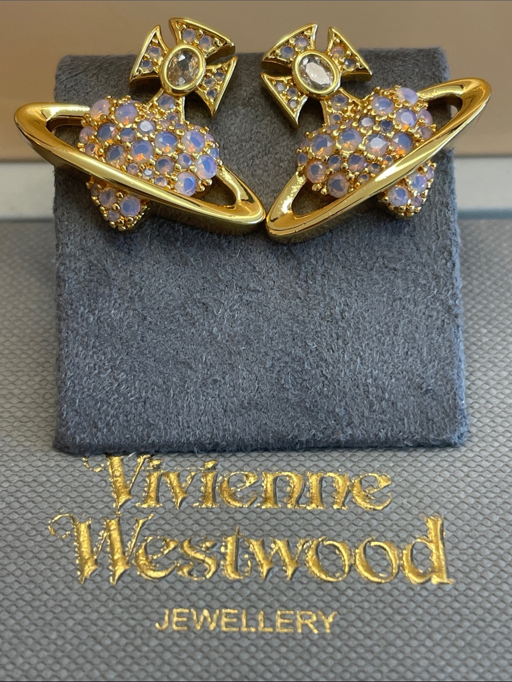 Vivienne Westwood Gold Orb Earrings with Lilac Stones